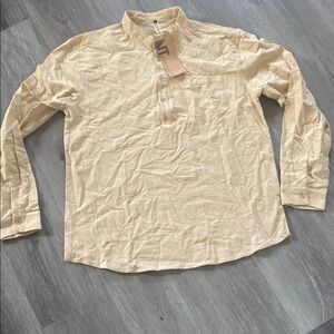 Cream Casual Button Down Shirt with Long Sleeves